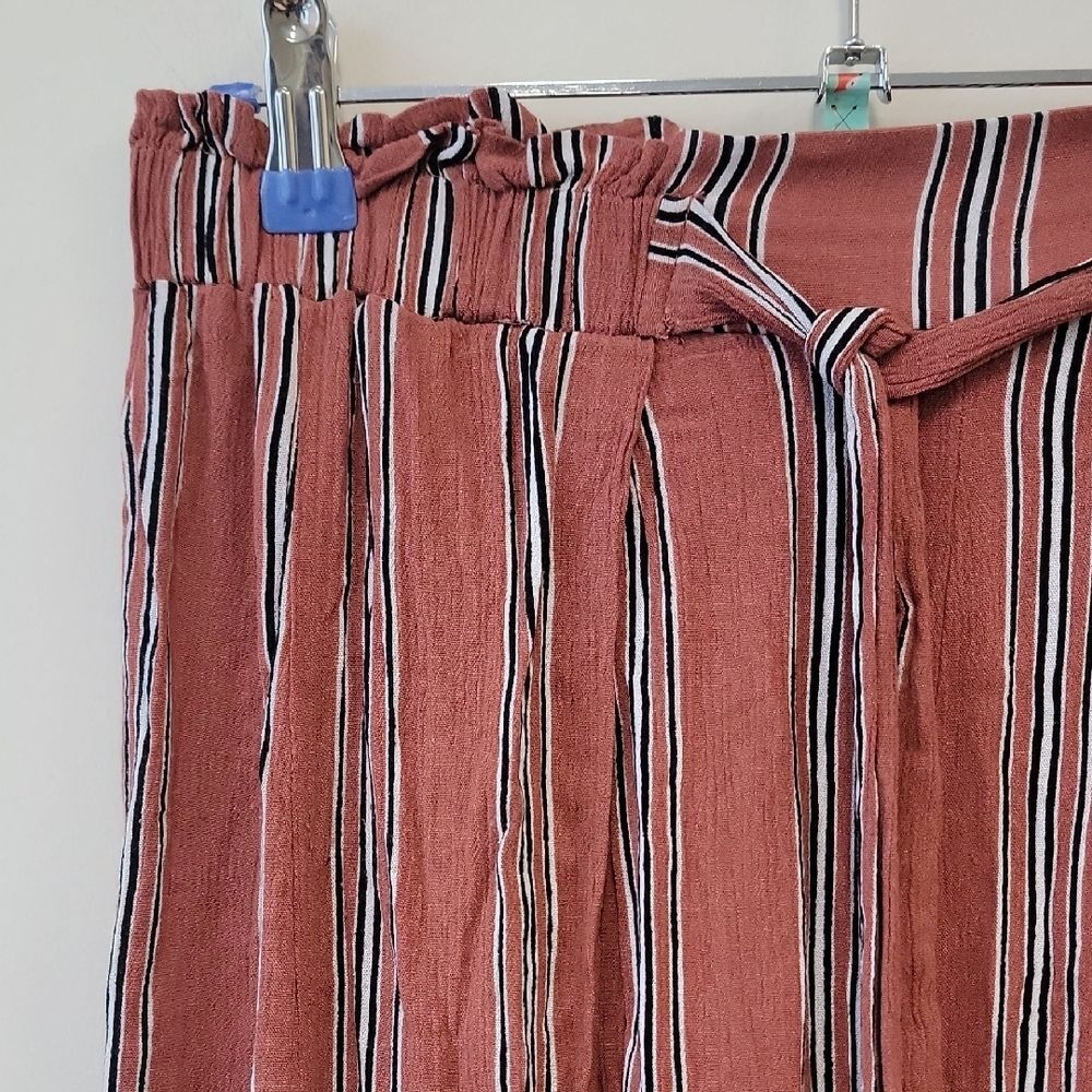 Boho Flowy Striped Wide Leg High Split Faux Wrap Pants Y2K Beach Vacay Trousers - Picture 2 of 14